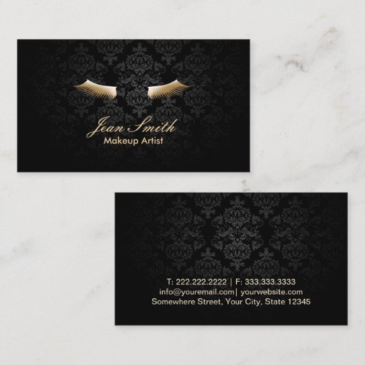 Makeup Artist Gold Lashes Elegant Damask Visitekaartje (Voorkant / Achterkant)
