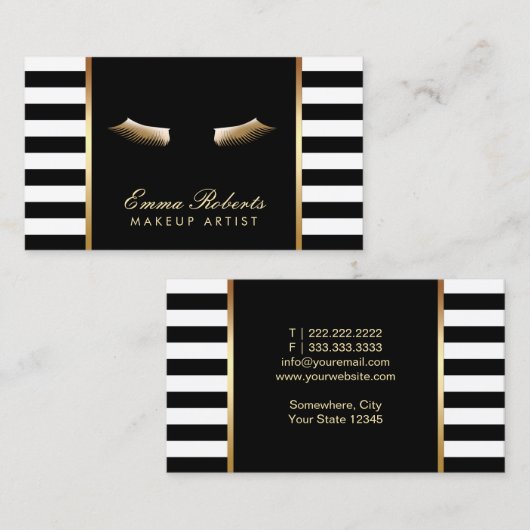 Makeup Artist Gold Lashes Moderne Stripes Visitekaartje (Voorkant / Achterkant)