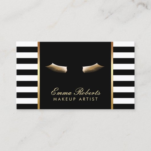 Makeup Artist Gold Lashes Moderne Stripes Visitekaartje (Voorkant)