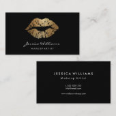 Makeup Artist Gold Lips Black Visitekaartje (Voorkant / Achterkant)