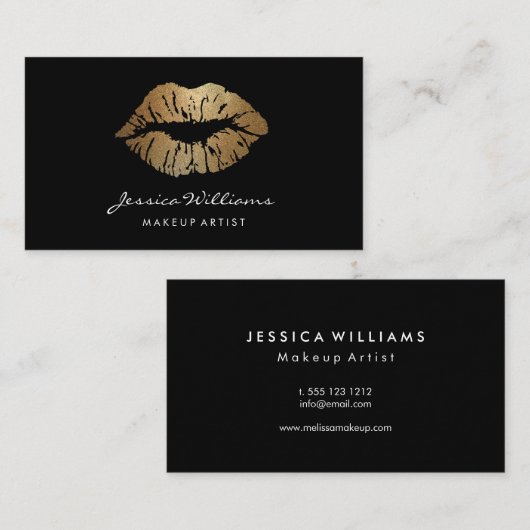 Makeup Artist Gold Lips Black Visitekaartje (Voorkant / Achterkant)
