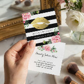Makeup Artist Gold Lips Floral Black White Stripes Vierkante Visitekaartje