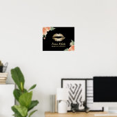 Makeup Artist Gold Lips  Floral Salon Poster (Thuiskantoor)