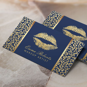 Makeup Artist Gold Lips Luxe Leopard Navy Blue Visitekaartje
