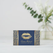 Makeup Artist Gold Lips Luxe Leopard Navy Blue Visitekaartje (Staand voorkant)
