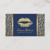 Makeup Artist Gold Lips Luxe Leopard Navy Blue Visitekaartje (Voorkant)