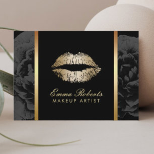 Makeup Artist Gold Lips Modern Dark Floral Salon Visitekaartje