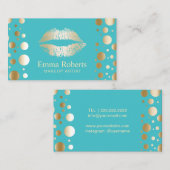 Makeup Artist Gold Lips Modern Stip Turquoise Visitekaartje (Voorkant / Achterkant)