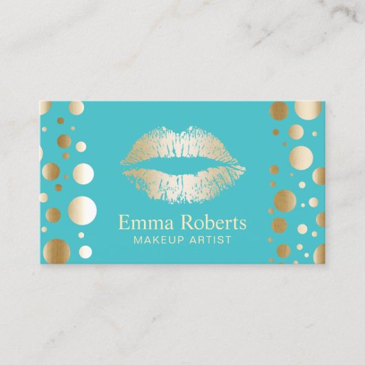 Makeup Artist Gold Lips Modern Stip Turquoise Visitekaartje (Voorkant)