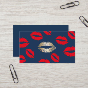 Makeup Artist Gold Lips Navy Blue Beauty Salon Visitekaartje