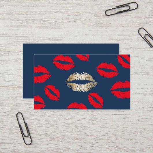 Makeup Artist Gold Lips Navy Blue Beauty Salon Visitekaartje (Voorkant / Achterkant in situ)