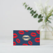 Makeup Artist Gold Lips Navy Blue Beauty Salon Visitekaartje (Staand voorkant)