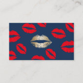 Makeup Artist Gold Lips Navy Blue Beauty Salon Visitekaartje (Voorkant)