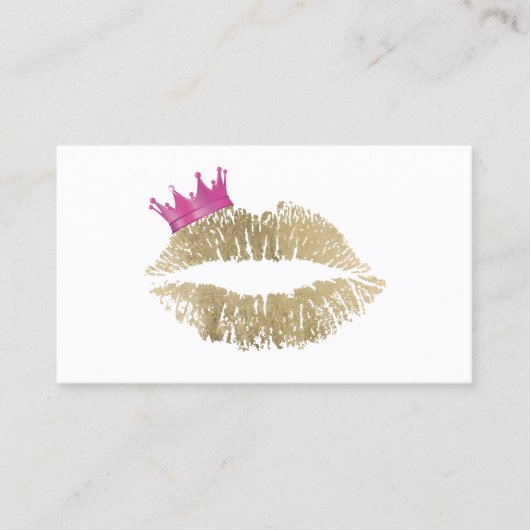 Makeup Artist Gold Lips Roze Crown Beauty Salon Visitekaartje (Voorkant)