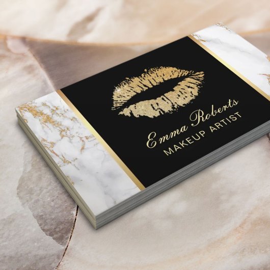 Makeup Artist Gold Lips Salon Luxury Marble Visitekaartje
