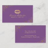 Makeup Artist Gold Lips Salon Modern Paars Visitekaartje (Voorkant / Achterkant)