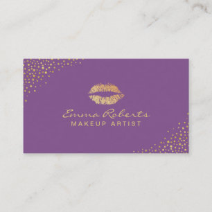 Makeup Artist Gold Lips Salon Modern Paars Visitekaartje