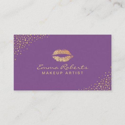 Makeup Artist Gold Lips Salon Modern Paars Visitekaartje (Voorkant)