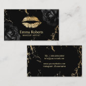 Makeup Artist Gold Lips Salon Trendy Black Floral Visitekaartje (Voorkant / Achterkant)