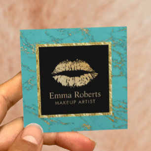Makeup Artist Gold Lips Salon Trendy Turquoise Vierkante Visitekaartje