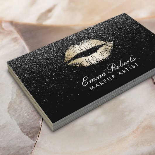 Makeup Artist Gold Lips Trendy Black Glitter Visitekaartje
