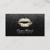 Makeup Artist Gold Lips Trendy Black Glitter Visitekaartje (Voorkant)