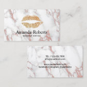 Makeup Artist Gold Lips Trendy White Marble Visitekaartje (Voorkant / Achterkant)