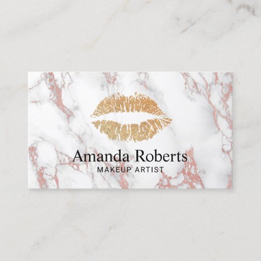 Makeup Artist Gold Lips Trendy White Marble Visitekaartje (Voorkant)