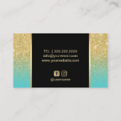 Makeup Artist Gold Lips Turquoise Gold Glitter Visitekaartje (Achterkant)