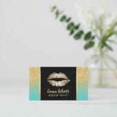 Makeup Artist Gold Lips Turquoise Gold Glitter Visitekaartje (Staand voorkant)
