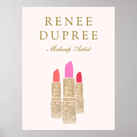 Makeup Artist Gold Lipstick Bokeh Beauty Poster (Voorkant)