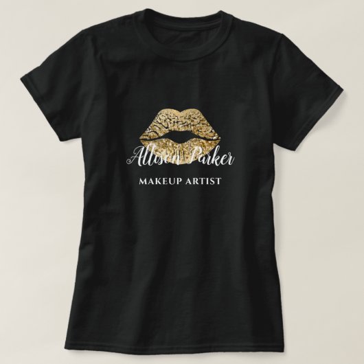 MAKEUP ARTIST Gold Logo Kiss Name T-Shirt (Design voorkant)