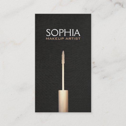 Makeup Artist Gold Mascara Logo Faux Black Linen Visitekaartje (Voorkant)