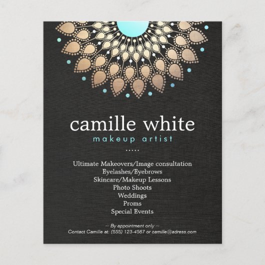 Makeup Artist Gold  Motif Zwarte Menuslijst Flyer (Voorkant)