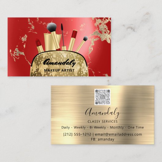 Makeup Artist Gold QR Code Logo Brussel Marble Bu Visitekaartje (Voorkant / Achterkant)