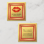Makeup Artist Gold Red Lips Blush Vierkante Visitekaartje (Voorkant / Achterkant)