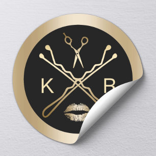 Makeup Artist Gold Scissor tilt Initiaal Salon Ronde Sticker
