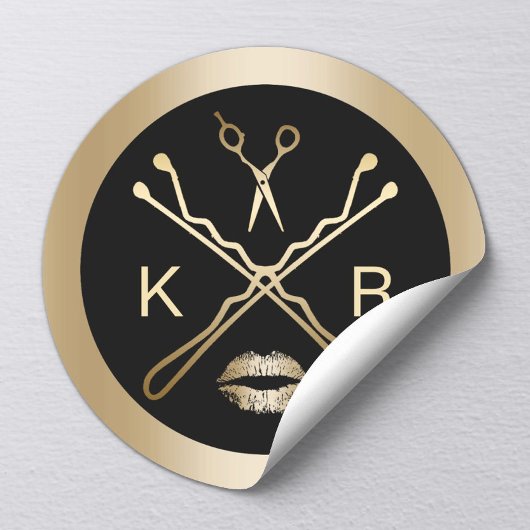 Makeup Artist Gold Scissor tilt Initiaal Salon Ronde Sticker