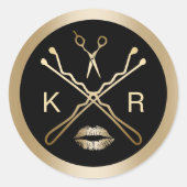 Makeup Artist Gold Scissor tilt Initiaal Salon Ronde Sticker (Voorkant)