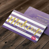 Makeup Artist Gold Script Classy Paarse Stripes Visitekaartje