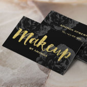 Makeup Artist Gold Script Elegant Black Floral Visitekaartje