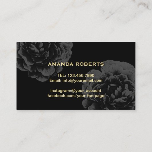 Makeup Artist Gold Script Elegant Black Floral Visitekaartje (Achterkant)