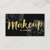 Makeup Artist Gold Script Elegant Black Floral Visitekaartje (Voorkant)