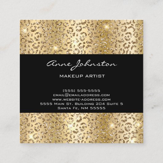 Makeup Artist Gold Sparkle Cheetah Vierkante Visitekaartje (Achterkant)