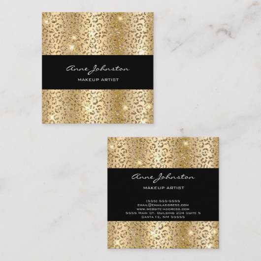 Makeup Artist Gold Sparkle Cheetah Vierkante Visitekaartje (Voorkant / Achterkant)