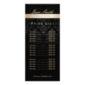 Makeup Artist Gold Striped Damask Salon Price List Reclamekaart (Voorkant)