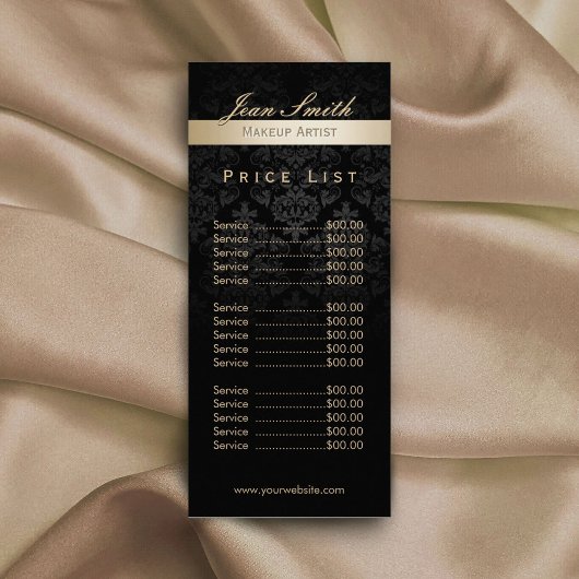Makeup Artist Gold Striped Damask Salon Price List Reclamekaart
