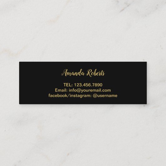 Makeup Artist Gold Typography Modern Black Glitter Mini Visitekaartje (Achterkant)