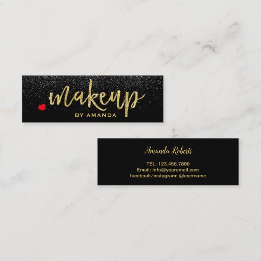 Makeup Artist Gold Typography Modern Black Glitter Mini Visitekaartje (Voorkant / Achterkant)