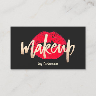 Makeup Artist Gold Typography Red Lipstick Kiss Visitekaartje